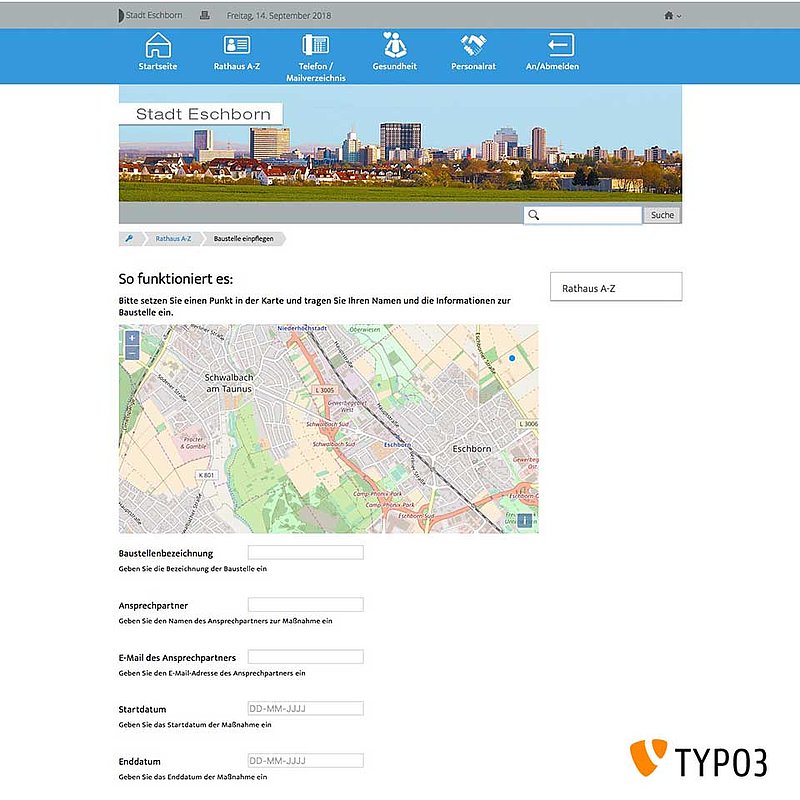 Intranet Ausgabe - TYPO3-Verkehrsinfo-Baustellen-Erweiterung 