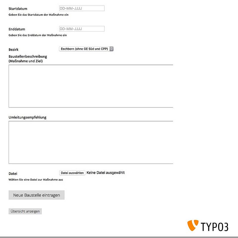 Dateneingabe - TYPO3-Verkehrsinfo-Baustellen-Erweiterung