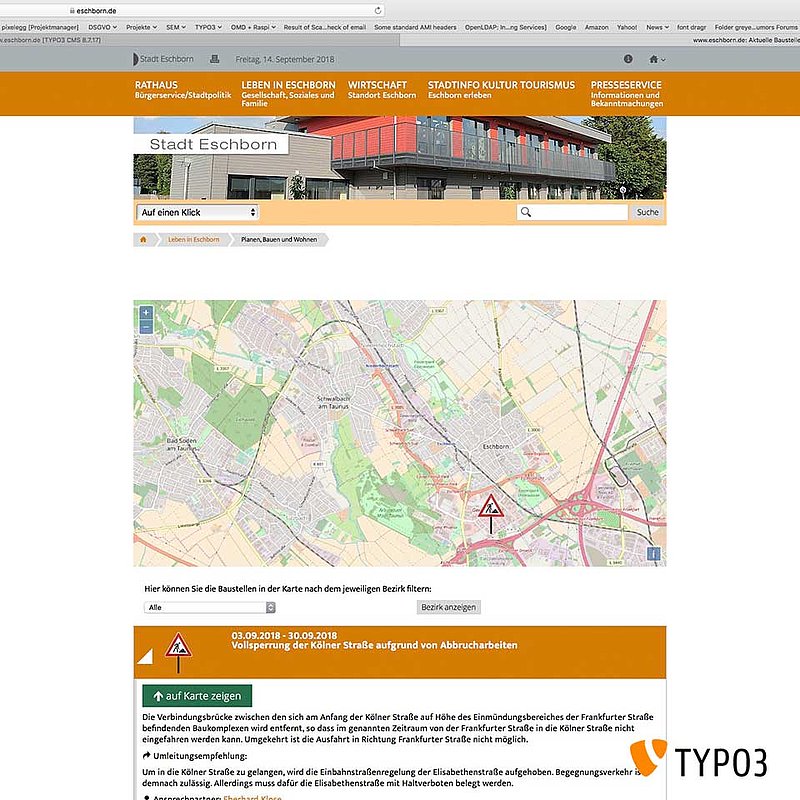 Internet Ausgabe - TYPO3-Verkehrsinfo-Baustellen-Erweiterung 