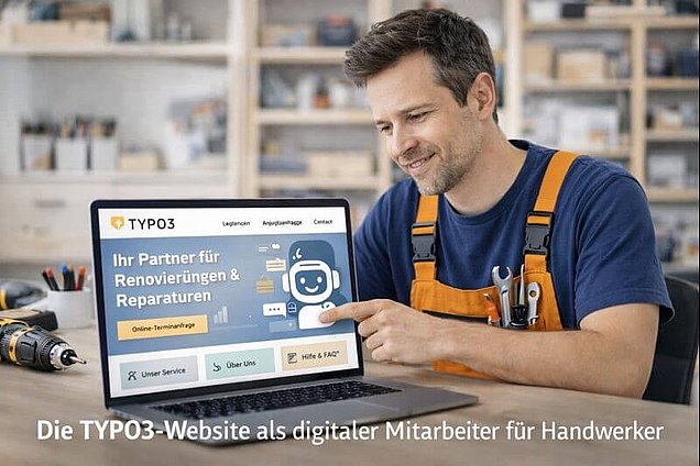 Handwerker mit TYPO3-Website im Fokus