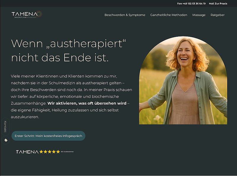 It looks like you provided a screenshot of a website related to holistic health services. The text mentions that people often come after being deemed "treated" by conventional medicine, yet they still experience symptoms. The practice aims to look deeper into physical, emotional, and biochemical connections and encourages clients to activate their own healing capabilities. It seems to offer a free initial consultation and emphasizes a holistic approach to health.

If you have any specific questions or need assistance with something related to this content, let me know!