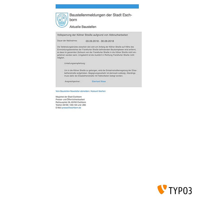 Newsletter - TYPO3-Verkehrsinfo-Baustellen-Erweiterung
